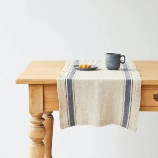 Blue Stripe Vintage Linen Table Runner - Linen Tales B2B 