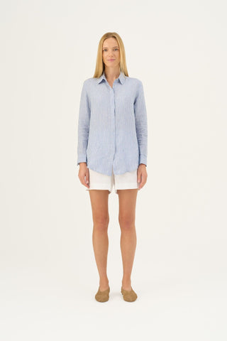 Blue White Stripes Linen Azalea Shirt - Linen Tales B2B 