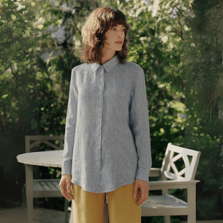 Blue White Stripes Linen Azalea Shirt - Linen Tales B2B 5