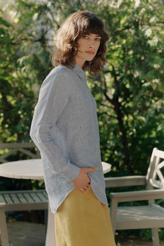 Blue White Stripes Linen Azalea Shirt - Linen Tales B2B 6
