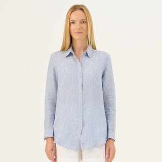 Blue White Stripes Linen Azalea Shirt - Linen Tales B2B 