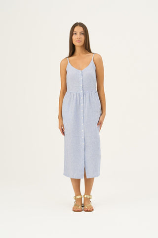 Blue White Stripes Linen Camilla Dress - Linen Tales B2B 