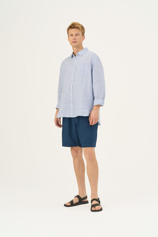 Blue White Stripes Linen Larch Shirt - Linen Tales USA 11