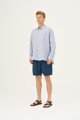 Blue White Stripes Linen Larch Shirt - Linen Tales USA 8