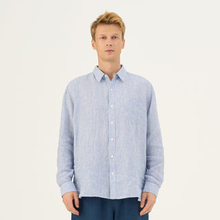 Blue White Stripes Linen Larch Shirt - Linen Tales USA 7