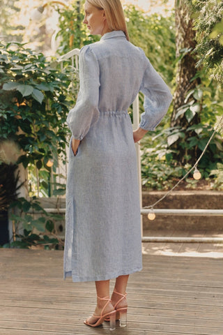Blue White Stripes Linen Rhapsody Dress - Linen Tales B2B 5