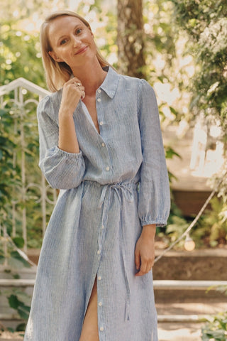 Blue White Stripes Linen Rhapsody Dress - Linen Tales B2B 2