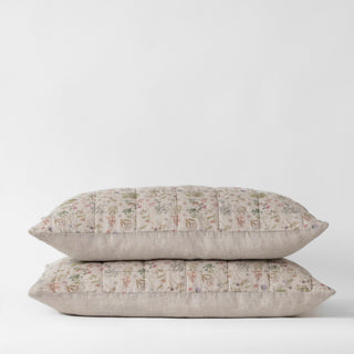 Botany 2 on Light Natural & Melange Linen Quilted Pillow Shams - Linen Tales B2B 2
