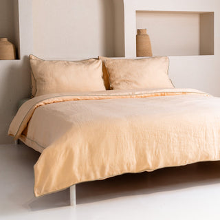 Brazilian Sand Linen Duvet Cover Set with Sage Piping - Linen Tales Global 