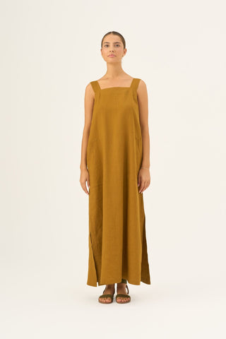 Bronze Linen Fugue Dress - Linen Tales B2B 