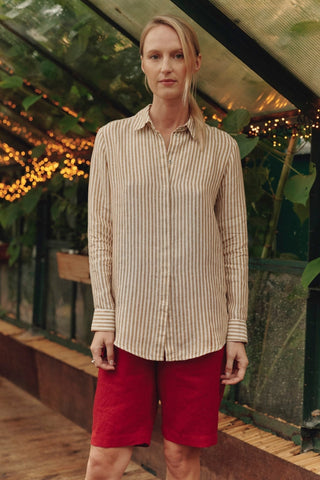 Bronze White Stripes Linen Azalea Shirt - Linen Tales B2B 