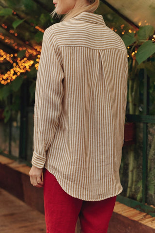 Bronze White Stripes Linen Azalea Shirt - Linen Tales B2B 3