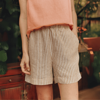 Bronze White Stripes Linen Hip - Hop Shorts - Linen Tales B2B 