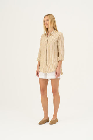 Bronze White Stripes Linen Melody Shirt - Linen Tales B2B 