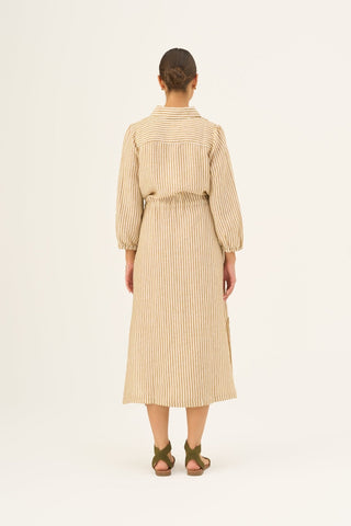 Bronze White Stripes Linen Rhapsody Dress - Linen Tales B2B 5
