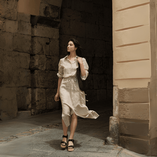 Bronze White Stripes Linen Rhapsody Dress - Linen Tales B2B 6