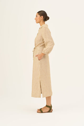Bronze White Stripes Linen Rhapsody Dress - Linen Tales B2B 3