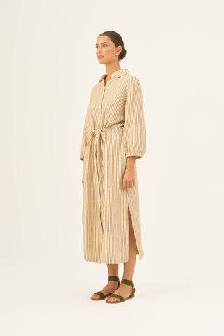 Bronze White Stripes Linen Rhapsody Dress - Linen Tales B2B 4