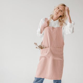 Cafe Creme Linen Crossback Apron - Linen Tales B2B 4