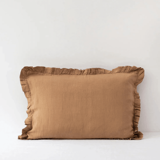 Camel Linen Pillowcase with Frills - Linen Tales B2B 