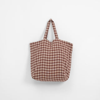 Chocolate Gingham Linen Big Bag - Linen Tales B2B 