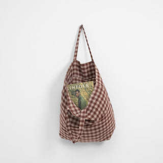 Chocolate Gingham Linen Big Bag - Linen Tales B2B 