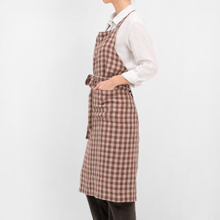 Chocolate Gingham Linen Chef Apron - Linen Tales B2B 
