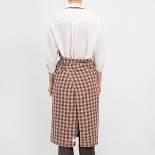 Chocolate Gingham Linen Chef Apron - Linen Tales B2B 3