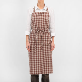 Chocolate Gingham Linen Chef Apron - Linen Tales B2B 