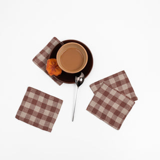Chocolate Gingham Linen Coasters Set of 4 - Linen Tales B2B 