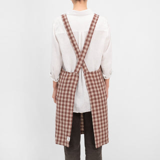 Chocolate Gingham Linen Crossback Apron - Linen Tales B2B 3