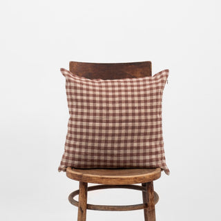 Chocolate Gingham Linen Cushion Cover - Linen Tales B2B 