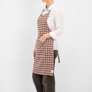 Chocolate Gingham Linen Daily Apron - Linen Tales B2B 