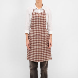 Chocolate Gingham Linen Daily Apron - Linen Tales B2B 
