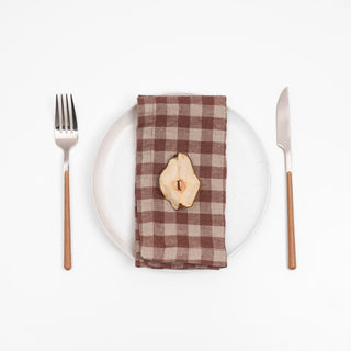 Chocolate Gingham Linen Napkins Set of 2 - Linen Tales B2B 