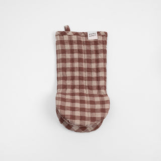 Chocolate Gingham Linen Oven Mitt - Linen Tales B2B 