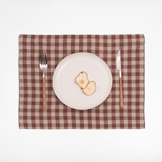 Chocolate Gingham Linen Placemat - Linen Tales B2B 