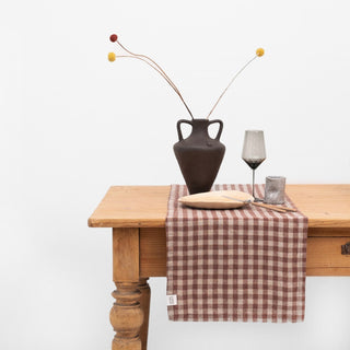 Chocolate Gingham Linen Table Runner - Linen Tales B2B 