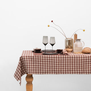 Chocolate Gingham Linen Tablecloth - Linen Tales B2B 