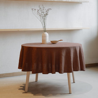Chocolate Lightweight Linen Round Tablecloth - Linen Tales B2B 