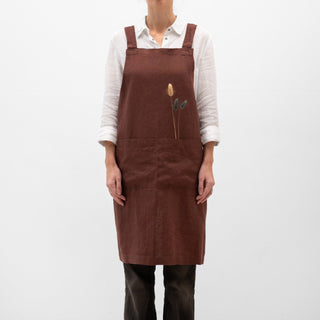 Chocolate Linen Crossback Apron - Linen Tales B2B 
