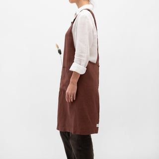 Chocolate Linen Crossback Apron - Linen Tales B2B 