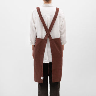 Chocolate Linen Crossback Apron - Linen Tales B2B 3