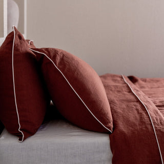 Chocolate Linen Duvet Cover Set with White Piping - Linen Tales USA 5