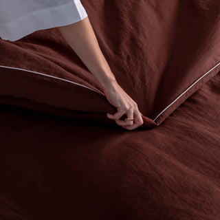 Chocolate Linen Duvet Cover Set with White Piping - Linen Tales USA 4
