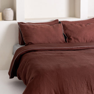 Chocolate Linen Duvet Cover Set with White Piping - Linen Tales USA 3