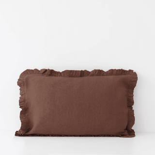 Chocolate Linen Pillowcase with Frills - Linen Tales B2B 
