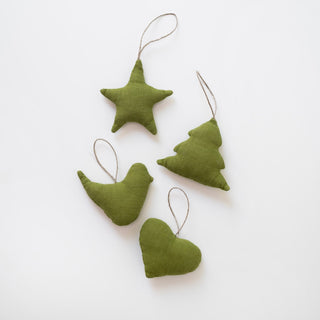 Christmas Green Linen Christmas Tree Decorations Set of 4 - Linen Tales B2B 