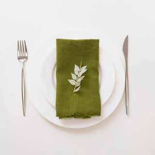 Christmas Green Linen Napkins with Fringes Set of 2 - Linen Tales B2B 1