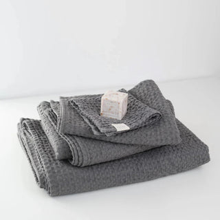 Dark Grey Linen & Cotton Honeycomb Waffle Towel - Linen Tales B2B 